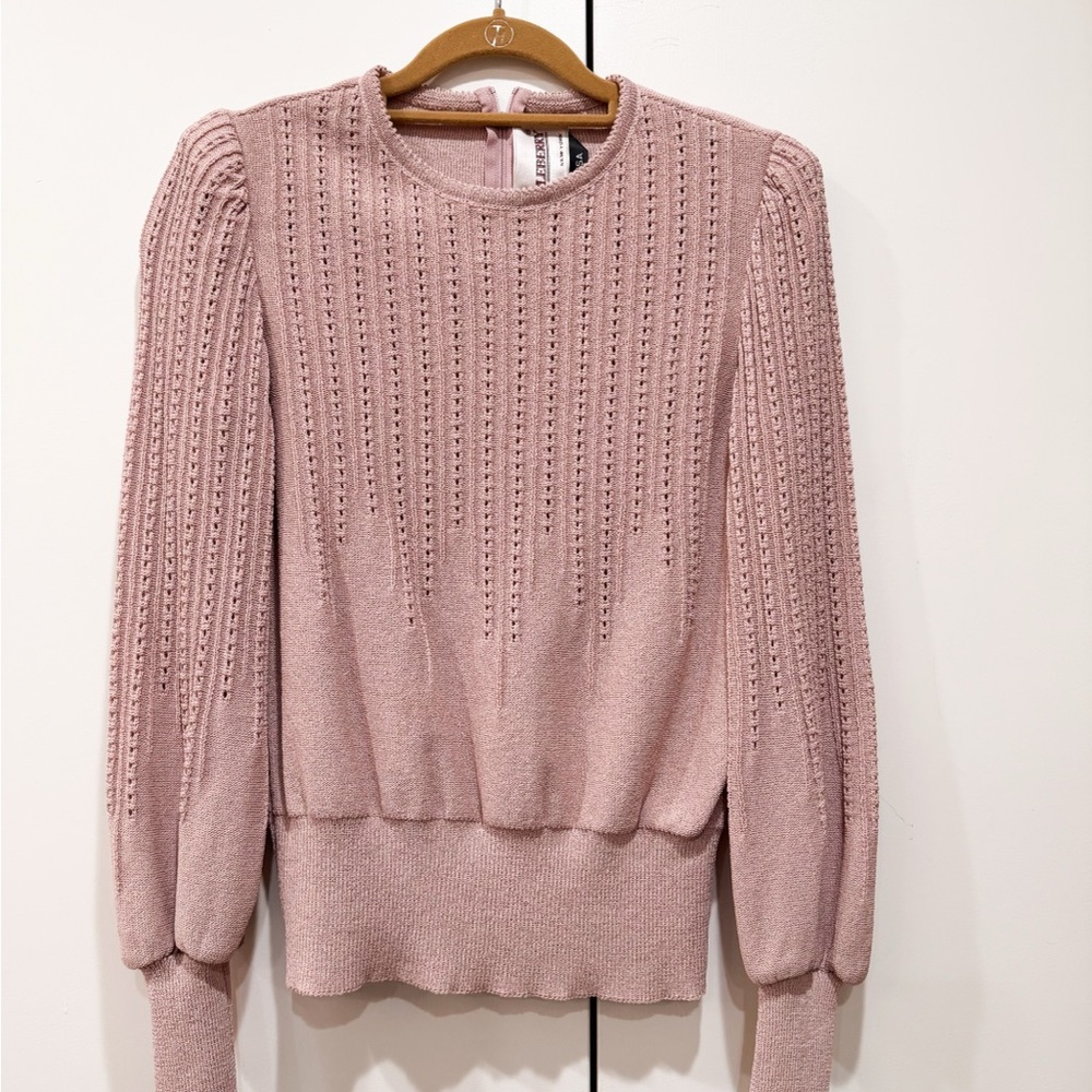 Vintage Castleberry pointelle knit puff-sleeve sweater pink/mauve Small USA